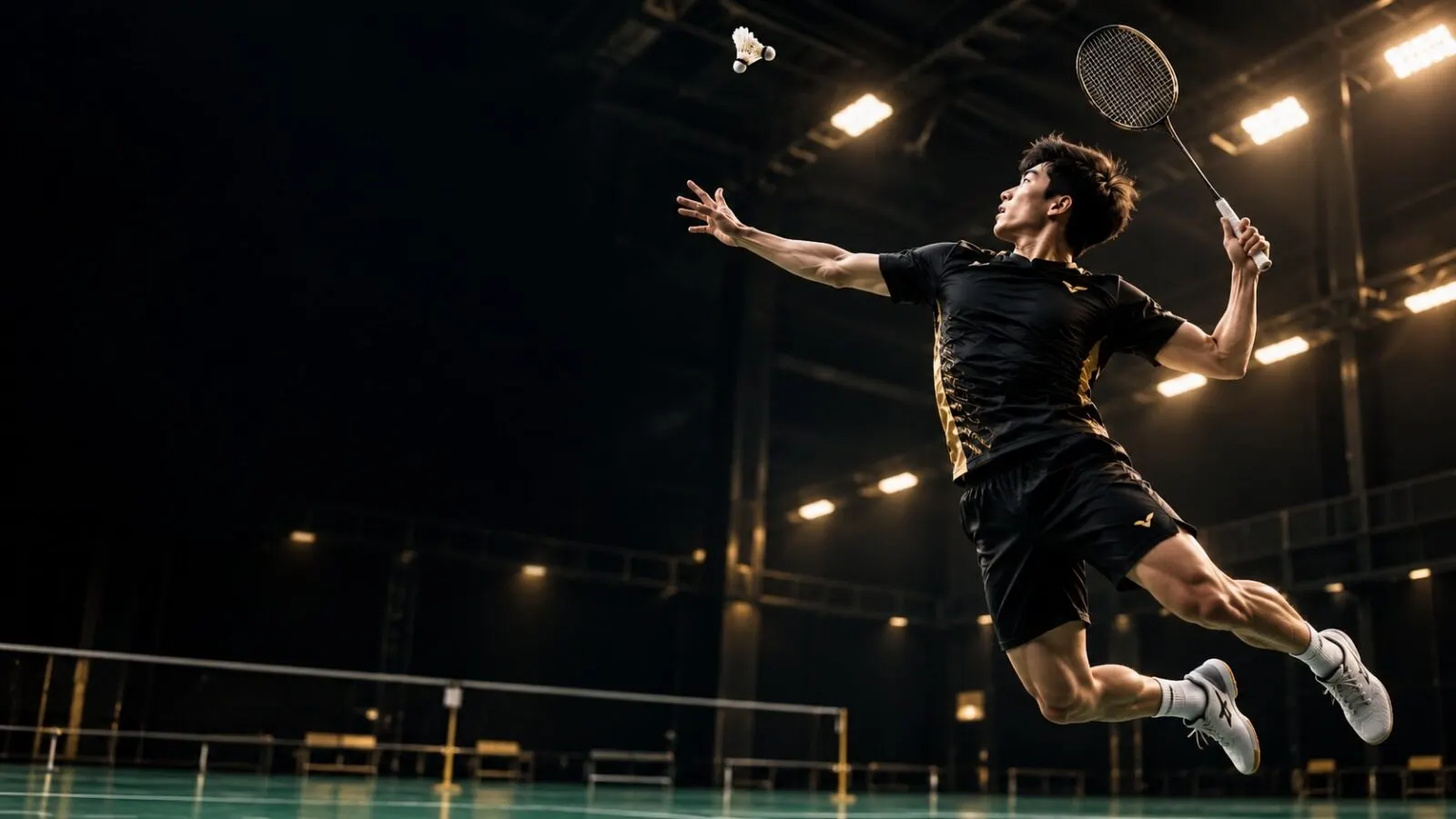 A Smash Vibes player leaping for an overhead smash under the court lights